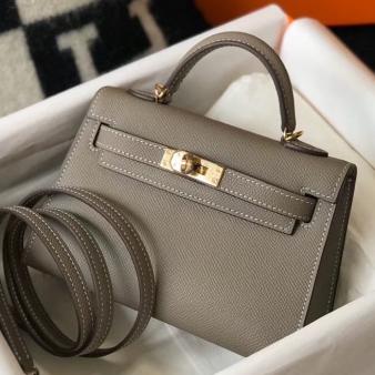 Hermes Kelly Mini II Bag in Gris Asphalt Epsom Leather with GHW