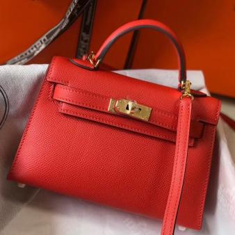 Hermes Kelly Mini II Bag in Rouge Casaque Epsom Leather with GHW