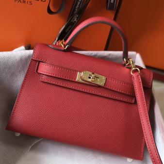 Hermes Kelly Mini II Bag in Rouge Vif Epsom Leather with GHW