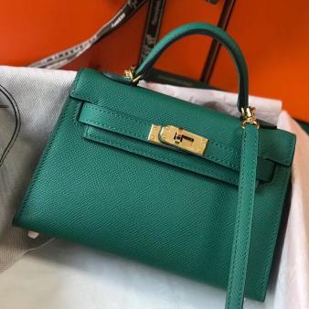 Hermes Kelly Mini II Bag in Vert Vertigo Epsom Leather with GHW