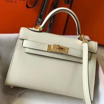 Hermes Kelly Mini II Bag in White Epsom Leather with GHW