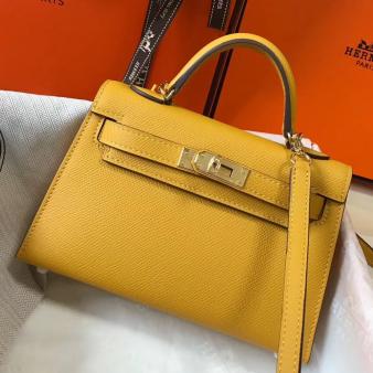 Hermes Kelly Mini II Bag in Yellow Epsom Leather with GHW