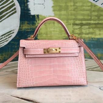 Hermes Kelly Mini II Handmade Bag in Alligator Crocodile Nude