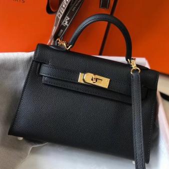 Hermes Kelly Mini II Handmade Bag in Black Epsom Leather GHW