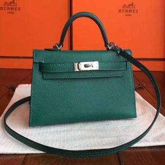 Hermes Kelly Mini II Handmade Bag in Epsom Leather Malachite