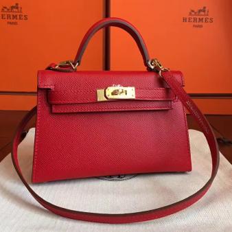 Hermes Kelly Mini II Handmade Bag in Red Epsom Leather