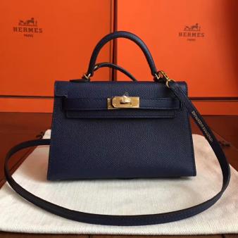 Hermes Kelly Mini II Handmade Bag in Sapphire Epsom Leather