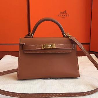 Hermes Kelly Mini II Handmade Bag In Swift Gold Calfskin