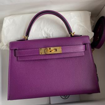 Hermes Kelly Mini II Sellier Handmade Bag in Anemone Epsom Calfskin