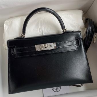 Hermes Kelly Mini II Sellier Handmade Bag in Black Box Calfskin