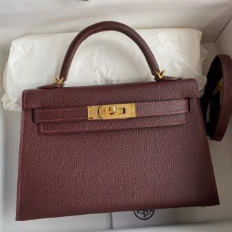 Hermes Kelly Mini II Sellier Handmade Bag in Bordeaux Epsom Calfskin