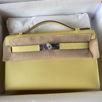 Hermes Kelly Pochette Handmade Bag in Epsom Calfskin Jaune Poussin