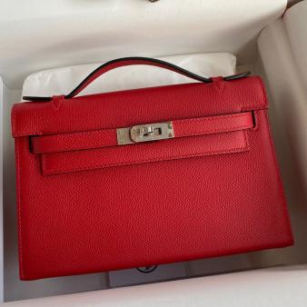 Hermes Kelly Pochette Handmade Bag in Epsom Calfskin Red