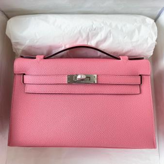 Hermes Kelly Pochette Handmade Bag in Epsom Calfskin Rose Confetti