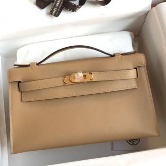 Hermes Kelly Pochette Handmade Bag in Swift Calfskin Biscuit