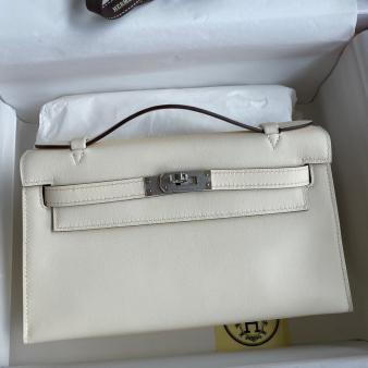 Hermes Kelly Pochette Handmade Bag in Swift Calfskin Nata