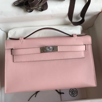 Hermes Kelly Pochette Handmade Bag in Swift Calfskin Rose Sakura