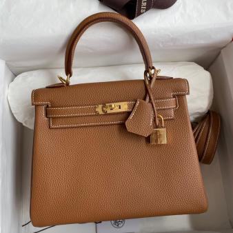 Hermes Kelly Retourne 25 Handmade Bag in Clemence Leather Gold