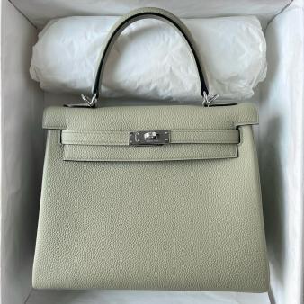 Hermes Kelly Retourne 25 Handmade Bag in Clemence Leather Sauge