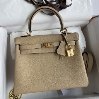 Hermes Kelly Retourne 25 Handmade Bag in Clemence Leather Trench