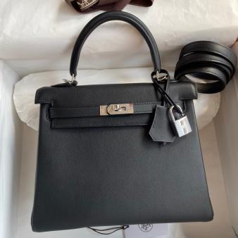 Hermes Kelly Retourne 25 Handmade Bag in Swift Calfskin Black