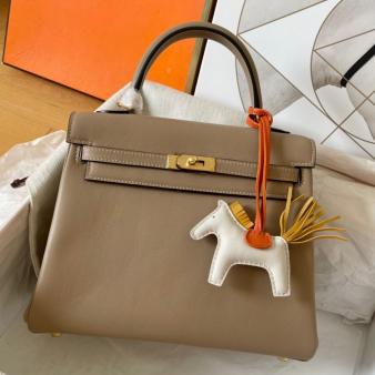 Hermes Kelly Retourne 25 Handmade Bag in Swift Calfskin Grey