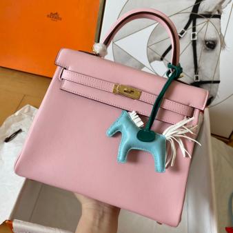 Hermes Kelly Retourne 25 Handmade Bag in Swift Calfskin Pink