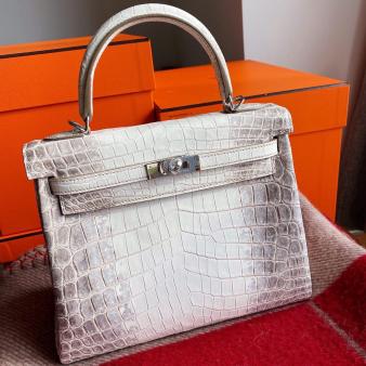 Hermes Kelly Retourne 25 Handmade Crocodile Niloticus Bag in Himalaya Skin