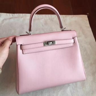 Hermes Kelly Retourne 25cm Bag in Rose Dragee Swift Leather