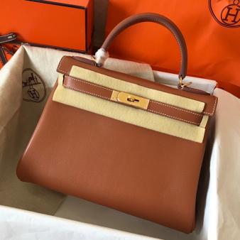 Hermes Kelly Retourne 28 Handmade Bag in Swift Calfskin Gold