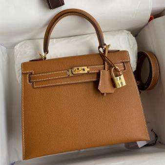 Hermes Kelly Sellier 25 Epsom Calfskin Handmade Bag in Gold