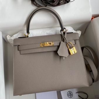 Hermes Kelly Sellier 25 Epsom Calfskin Handmade Bag in Gris Asphalt