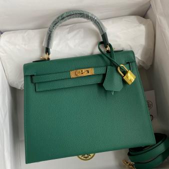 Hermes Kelly Sellier 25 Epsom Calfskin Handmade Bag in Malachite