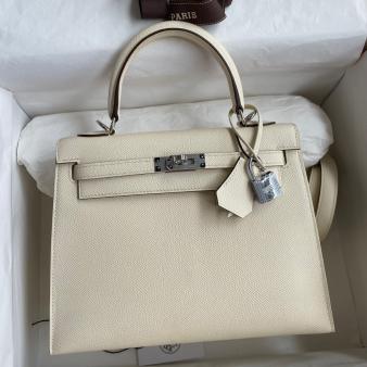 Hermes Kelly Sellier 25 Epsom Calfskin Handmade Bag in Nata