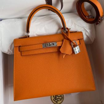 Hermes Kelly Sellier 25 Epsom Calfskin Handmade Bag in Orange