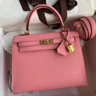 Hermes Kelly Sellier 25 Epsom Calfskin Handmade Bag in Rose Confetti