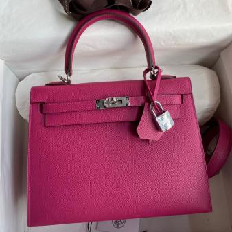 Hermes Kelly Sellier 25 Epsom Calfskin Handmade Bag in Rose Purple