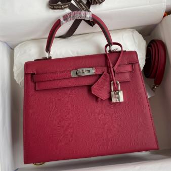 Hermes Kelly Sellier 25 Epsom Calfskin Handmade Bag in Ruby