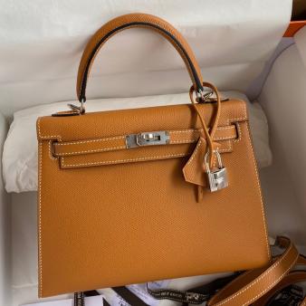 Hermes Kelly Sellier 25 Epsom Calfskin Handmade Bag in Toffee