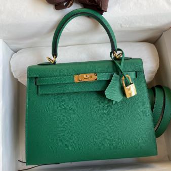 Hermes Kelly Sellier 25 Epsom Calfskin Handmade Bag in Vert Vertigo