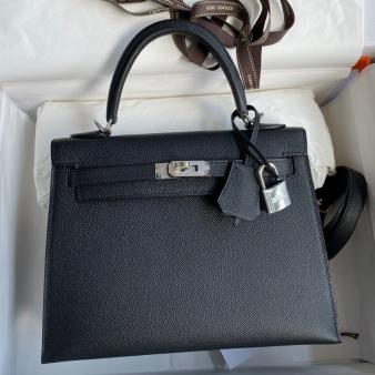 Hermes Kelly Sellier 25 Handmade Epsom Calfskin Bag in Black