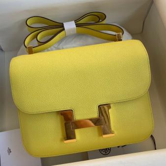 Hermes Lime Epsom Calfskin Constance 24 Handmade Bag