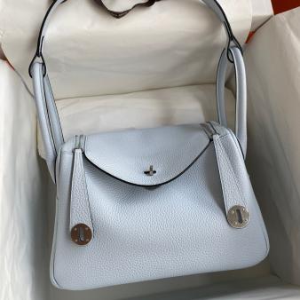 Hermes Lindy 26 Handmade Bag in Blue Brume Clemence Leather