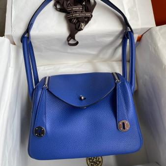 Hermes Lindy 26 Handmade Bag in Blue Electric Clemence Leather