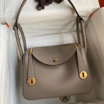 Hermes Lindy 26 Handmade Bag in Clemence Leather Gris Asphalt