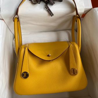 Hermes Lindy 26 Handmade Bag in Clemence Leather Jaune Ambre