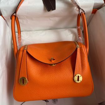 Hermes Lindy 26 Handmade Bag in Clemence Leather Orange