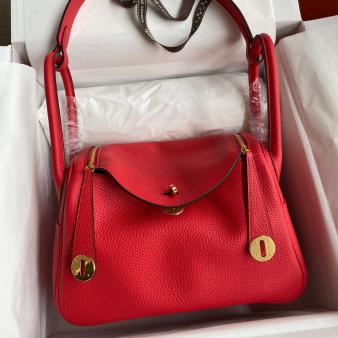 Hermes Lindy 26 Handmade Bag in Clemence Leather Red