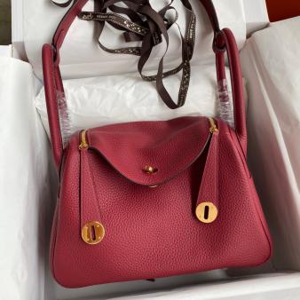 Hermes Lindy 26 Handmade Bag in Clemence Leather Ruby