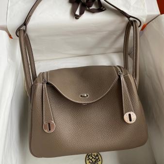 Hermes Lindy 26 Handmade Bag in Clemence Leather Taupe